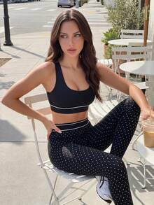 Slayform Slayform Women's Polka Dot Print High Waist Daily Fitness Sports Leggings - Black - View 6