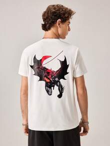 Strevion Camiseta de manga corta de cuello redondo con estampado gráfico de Batman y letras para hombre, estilo simple, de verano - Blanco - View 2