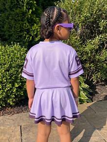 SHEIN Setelan Kaos Lengan Pendek dan Rok Motif Ungu untuk Anak Perempuan - Purple - View 2