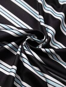 GlowEve CURVE 大尺碼 2 件組條紋背心與短褲休閒居家服套裝，適合春夏穿著 - 黑色 - 查看 5