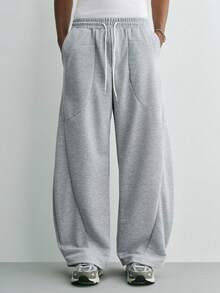 Sonviro Men's Casual Sports Solid Color Slant Pocket Drawstring Waist Sweatpants Baggy Oversized Men Grey Wide Leg - Grey - View 5