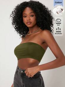 SHEIN BASICS 女款純色休閒日常穿搭抹胸上衣 - 軍綠色 - 查看 5