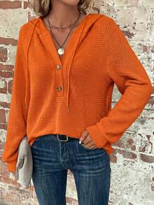 SHEIN Clasi Sudadera de talla grande casual versátil de unicolor - Naranja - Ver 5