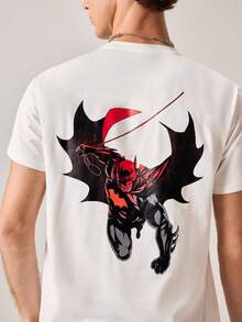 Strevion Camiseta de manga corta de cuello redondo con estampado gráfico de Batman y letras para hombre, estilo simple, de verano - Blanco - View 8