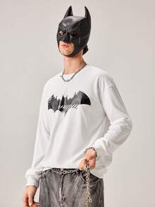 Strevion BATMAN Sweatshirt Lengan Panjang Leher Bulat Kasual Pria dengan Gambar City, Musim Semi/Gugur - Putih - View 1