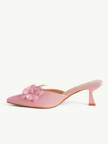 CUCCOO CHICEST Sandal Hak Tinggi Model Mules Lancip Motif Bunga Tiga Dimensi Terbaru 2026, Sandal Wanita Musim Panas Berkilau Kulit Paten, Sandal Serbaguna untuk Pernikahan dan Kencan yang Elegan - Baby Pink - View 5