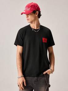 Strevion Men's Simple Batman Red Joker Graphic Print Lettering Crew Neck Short Sleeve Summer T-Shirt - Black - View 4