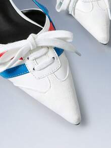CUCCOO GRLICON Women's High Heel Pumps, Kitten Heel, Racing Sport Style, Y2K, Color Block Stripes, Summer - White and blue color matching - View 4