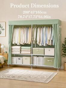 A Portable And Simple Wardrobe For Home Bedrooms, Equipped With A Hanging Area And Multi-Layer Storage Racks. The Top Is Designed For Storage, And The Steel Pipe Frame Is Durable And Stable. It Is An Essential Storage Cabinet For Organizing Clothes - Multicolor - View 22