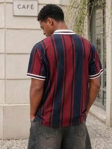 Manfinity EZcore Plus Size Men's Vertical Stripe "New York" Print Polo Shirt, Ideal For Street, Hangouts, Parties & Daily Wear, For Men, Teens, Students - Multicolor - View 2