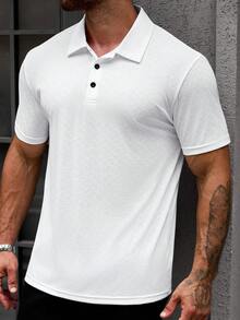 Manfinity CasualCool 男士純色短袖休閒通勤 Polo 衫 - 白色 - 查看 4