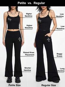 ROMWE PETITE Women's Denim Jeans Long Pants Star Butt Hot Girl Street Style Extra Small Size Music Festival Flare Pants Vintage - Blue - View 5