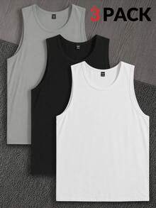 Manfinity VCAY 3 piezas/Paquete Camisetas sin mangas de punto casual para hombre, unicolor, adecuadas para uso diario - Multicolor - Ver 2