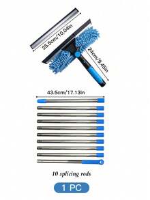 2-In-1 High-Rise Window Cleaning Kit With 10 Extension Rods For High-Rise Glass Wipe And Scraper, Reusable Microfiber Pad, No Power Required, Machine Washable, Ideal Mother's Day Gift - Multicolor - View 15