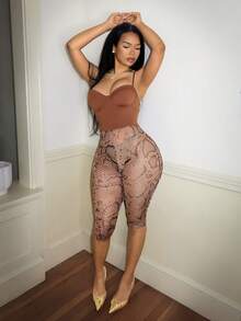 BamGleam 2026 Spring/Summer Underwire Cup Strappy Fitted Snake Print Sexy Women's Jumpsuit - Brown - View 6