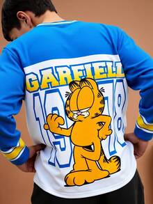 GARFIELD | SHEIN 青少年男孩数字和字母图案拼色宽松 V 领长袖 T 恤 - 藍色 - 查看 1