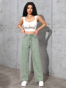 Jeanoix 女款休閒百搭日常旅行牛仔褲，附口袋與鈕扣設計 - 綠色 - 查看 3
