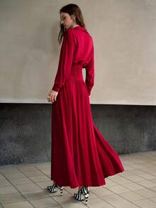 MOTF PREMIUM WOMEN'S AUTUMN KNIT BATWING SLEEVE STRUCTURED DESIGN LONG DRESS - Red - View 3