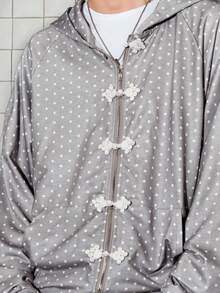 ROMWE MEN Street Life Men's Polka Dot Frog Button Sweatshirt Hoodie Sweatshirt - Grey - View 2
