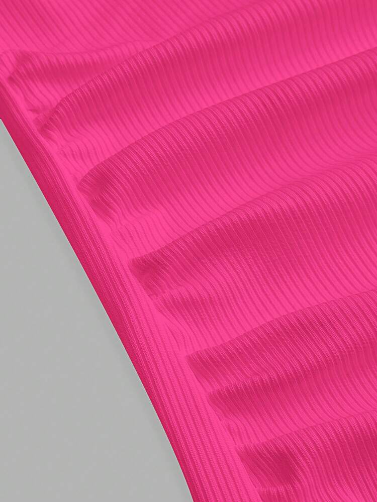 Slaydiva 2026 Spring/Summer New Arrival Casual Basic Versatile Solid White Ribbed V-Neck Racerback Gathe - Hot Pink - View 5