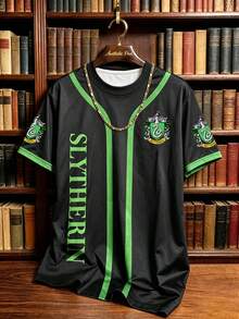 HARRY POTTER X SHEIN Manfinity Campus Court 中性印花短袖T恤 黑色條紋休閒街頭風圖案上衣 適合粉絲、學校活動、派對、假期度假，男女通用夏季款 - 彩色 - 查看 6