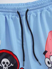 SpongeBob SquarePants | SHEIN Men's Summer Casual Cartoon Print Shorts - Blue - View 4