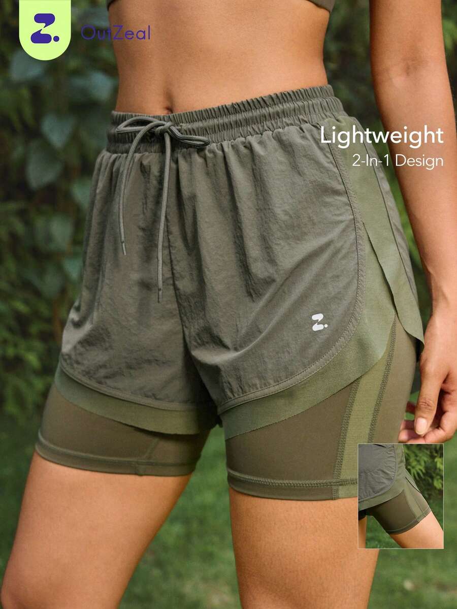 OutZeal Women Outdoor Shorts Hiking Camping Lightweight 2-In-1 Built-In Shorts - Army Green - View 1