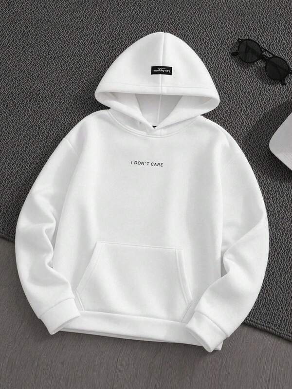 Manfinity VCAY Men's Hoodie With Slogan Print, Patch Details And Thermal Lined, For Fall Winter, Couple Things, Vacation, Father's Day Gifts, Football