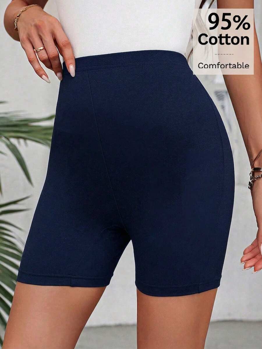 Comfylo 休閒簡約大尺碼女款海軍藍短款緊身褲,夏季 - 藏蓝色 - 查看 1
