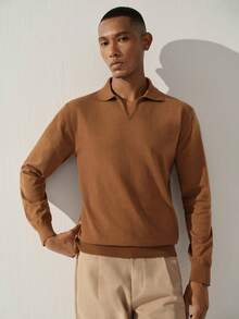 Manfinity CasualKnits 男士休閒百搭素色毛衣 - 棕色 - 查看 4