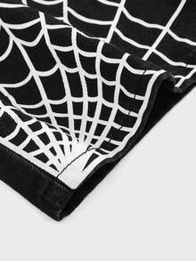 SHEIN Girlism Teen Girl Y2k Spider Web Pattern Black Loose Wide-Leg Jeans Halloween And Black To School - Black - View 5
