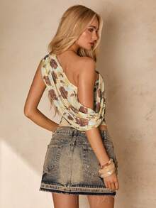 Glamine Atasan Camisole Tanpa Lengan Motif Bunga Jala Elegan untuk Pesta Wanita - Kuning - View 9