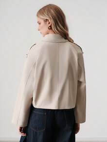 Aveloria Modichic Lapel Collar Long Sleeve Minimalist Comfortable Beige Short Jacket, Metal Buttons, Lapel Design, Loose Silhouette, Casual Versatile Style, Spring/Autumn Season, Fashion Commute, Minimalist Comfortable, Daily Outings, Commute, Outdoor Leisure, Seasonal Transition, Early Autumn Essential, Lightweight Women's Regular Jacket - Apricot - View 2