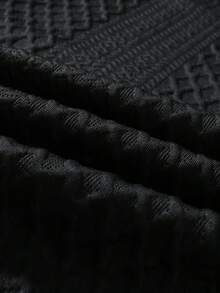 EGENSIO Men's Knitted Jacquard Solid Color Textured Collar & Cuffs Ribbed Chest Patch T-Shirt - Black - View 6