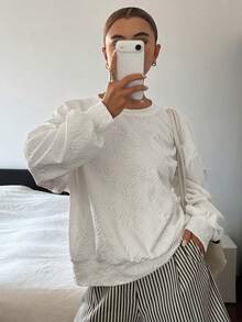 DAZY Women's Crew Neck Casual Versatile Everyday Long Sleeve Sweatshirt Autumn White - White - View 4