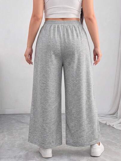 SHEIN CURVE+ Plus Size Vacation Leisure Wide Leg Plant Boho Printed Pants Fall
