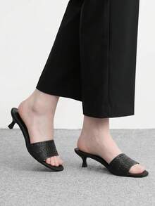 CUCCOO BIZCHIC 女款夏季新款黑色鏤空拼接高跟涼鞋，圓頭中跟露趾設計，適合日常穿搭，百搭舒適 - 匠心羊巴黑1# - 查看 3
