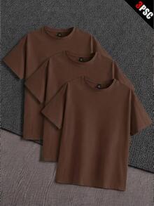 Manfinity VCAY Men's Summer Casual Solid Color Short Sleeve T-Shirt - Coffee Brown - View 1
