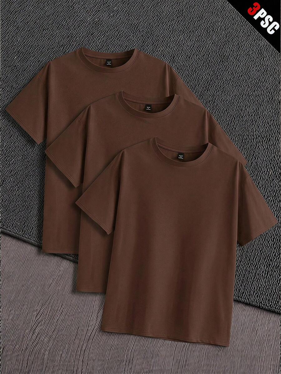 Manfinity VCAY Men's Summer Casual Solid Color Short Sleeve T-Shirt - Coffee Brown - View 1