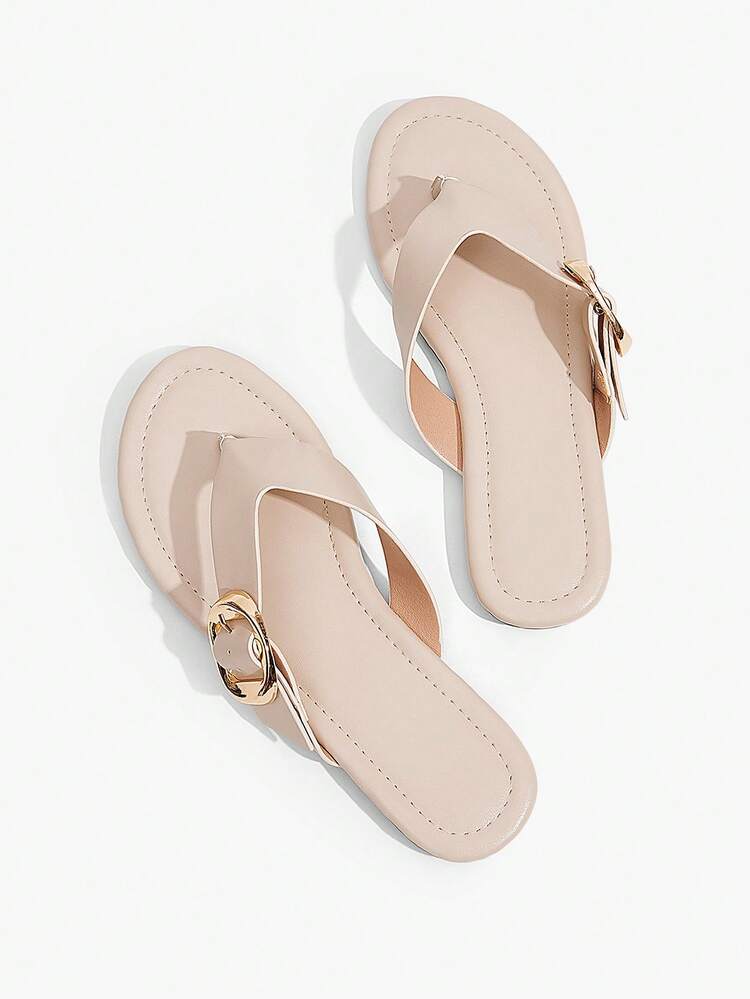 Grefit Ladies' Elegant Summer Apricot Flat-Bottomed Slippers - Apricot - View 1