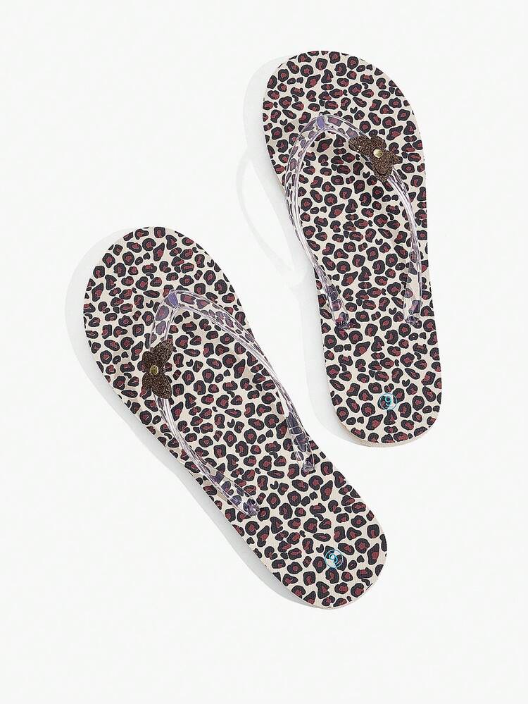 Grefit Women's Shoes Toe Heel Fold-Up Slippers, Fashionable Home PVC Fold-Up Slippers, Suitable For Summer Vacation Shoes, Summer Back-To-School Shoes, College Shoes, Spring Shoes, Spring Break Shoes, Easter Shoes, Suitable For Casual Beach Style - leopard print - View 6