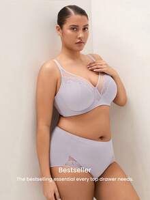 LUVLETTE Plus Lingerie Lounge Curve 透視全罩式支撐透氣鋼圈性感無內墊紫色蕾絲優雅網布縮胸內衣 新娘內衣 - 紫丁香色 - 查看 5