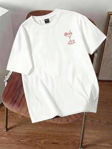 Manfinity Joysei Funny Chili Cocktail Pattern Print Men's T-Shirt, Suitable For Casual Daily Wear, Couple Matching, Thoughtful Gift For Boyfriend - White - View 2