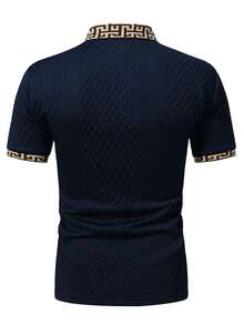 EGENSIO Camisa polo de hombre de punto jacquard de unicolor con textura y cuello y puños acanalados - Azul Marino - Ver 2