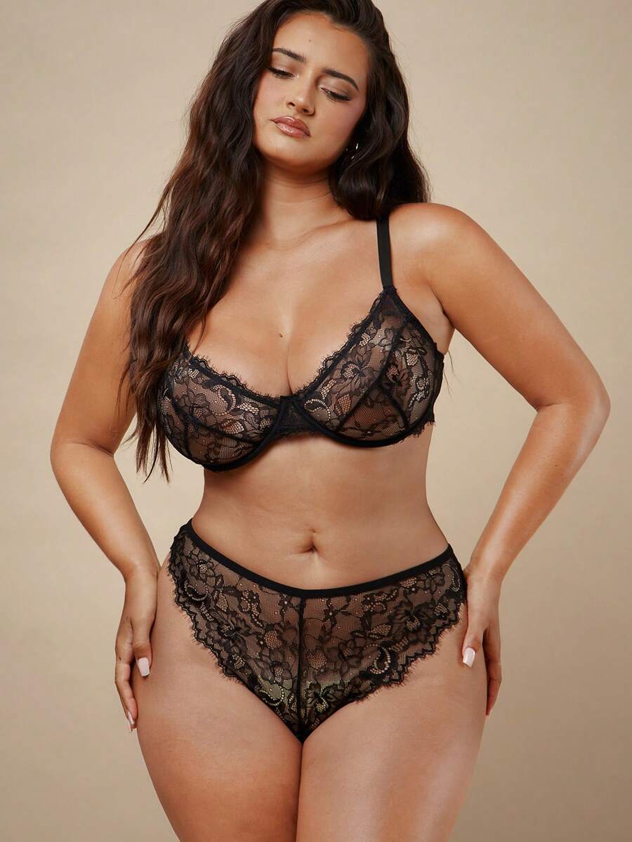 SHEIN BAE CURVE 6pcs Plus Size Women Lace Underwire Bra Set - Multicolor - View 1
