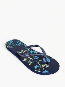 Grefit 印花平底家用沙滩人字拖，鞋底饰有花朵图案，适合夏季度假、春假穿着，打造休闲沙滩风。春夏新款女式度假沙滩婚礼鞋，复活节穿着舒适便捷。 - 藍色 - 查看 3