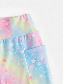 SHEIN Girlism Tween女孩黑色高腰緊身高彈性休閒瑜伽多功能喇叭褲，附手機口袋長褲，適合居家與戶外穿著 - 彩色 - 查看 5