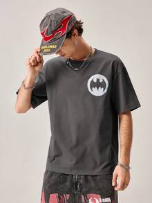 Strevion Summer Men's Casual Streetwear Versatile "BATMAN" IP Series Short Sleeve T-Shirt - Dark Grey - View 4