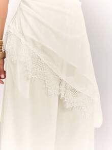 SHEIN BAE Women's Lace Patchwork Pleated Halter Top And Long Pants Casual Daily Set - Apricot - View 5