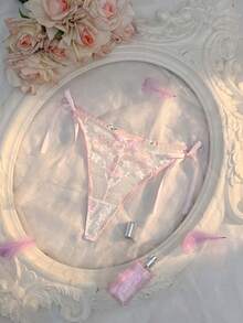 Crystal Vow 1pc Fashion Lace Thong - Baby Pink - View 3